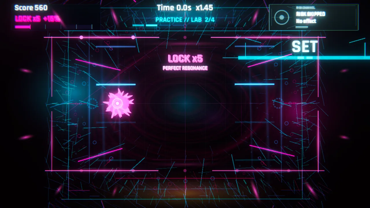 .panic RC19 Practice run showing a perfect resonance and precision-lock feedback