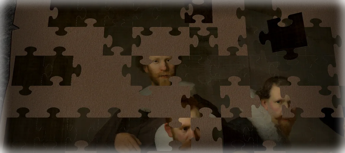 Retro Puzzles close-up of puzzle pieces over a classic painting detail